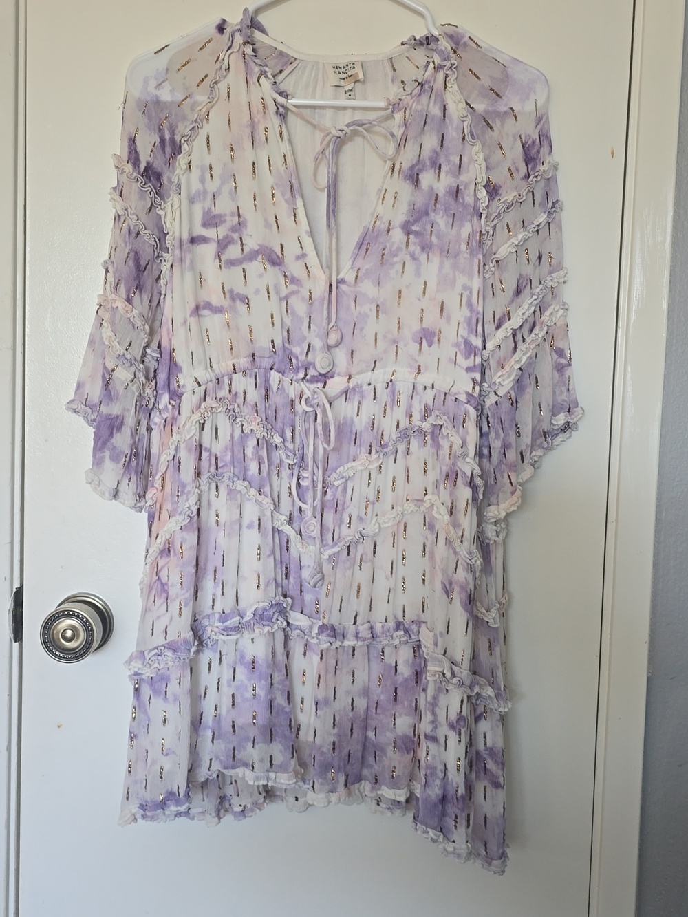 HEMANT & NANDITA Purple and White Mini Dress